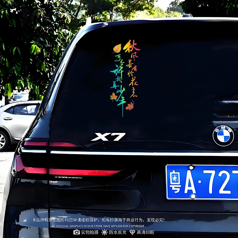 秋风若有怜花意可否许我再少年个性创意汽车后窗玻璃文字装饰车