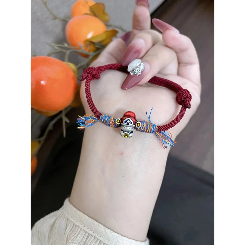 足银手链 中国银都足银999接小财神回家手工编绳民族风彩色纯银