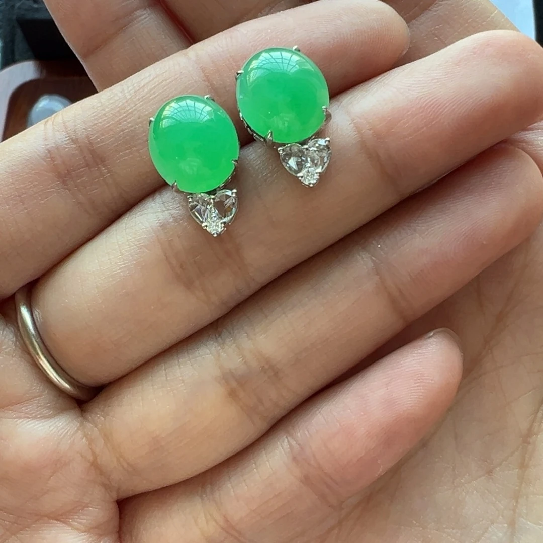 翡翠耳饰18K金镶嵌g**i翡翠