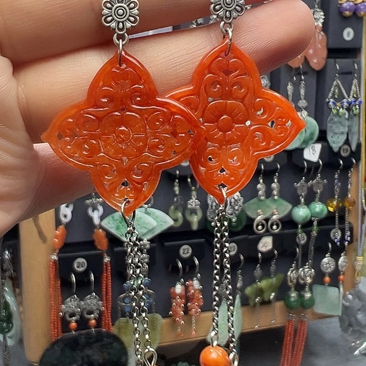 翡翠银S925镶嵌耳饰