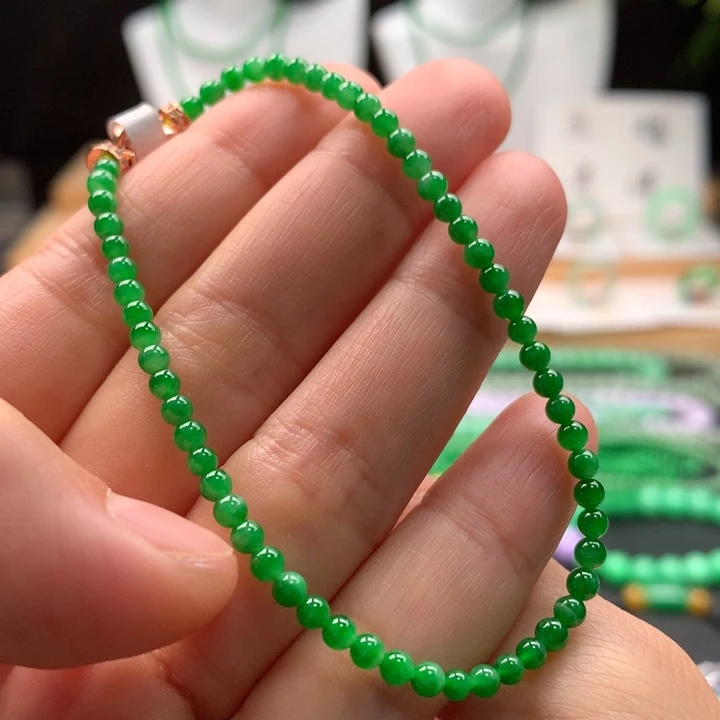 翡翠未镶嵌手串天然缅甸A货翡翠 卡3mm