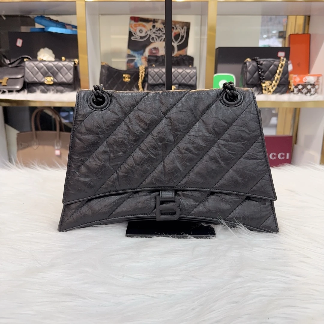 99新 Balenciaga/巴黎世家 中号Crush  so black黑色链条包沙漏包