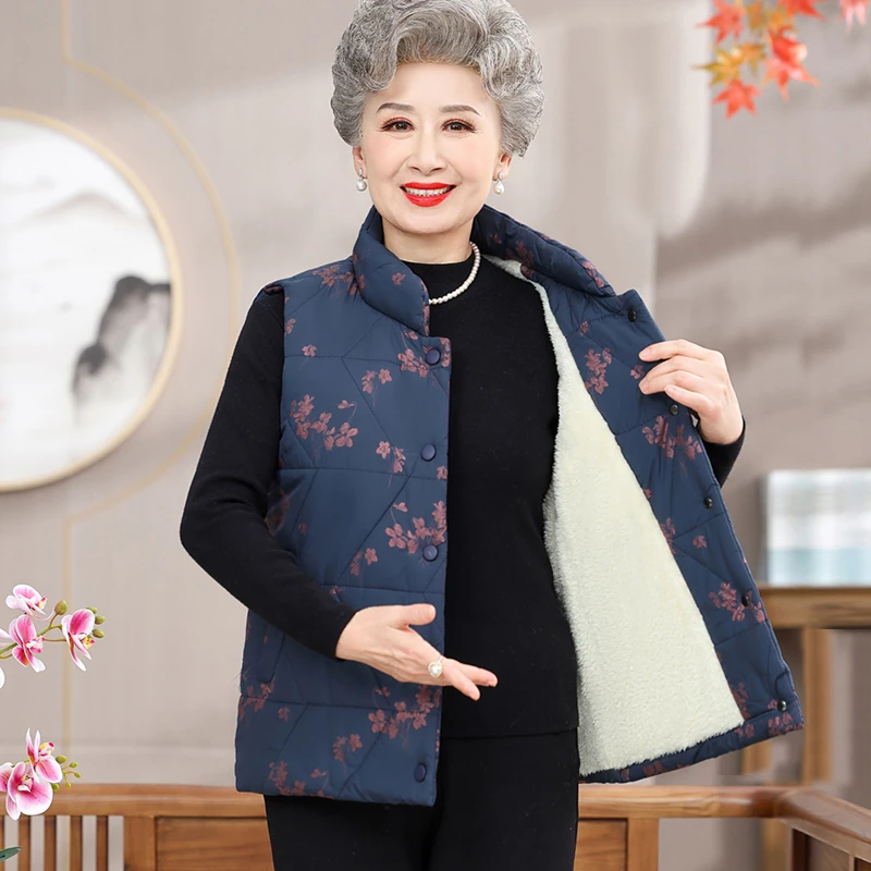 中老年女装冬装背心马甲外穿加绒加厚妈妈装保暖坎肩老奶奶装马夹