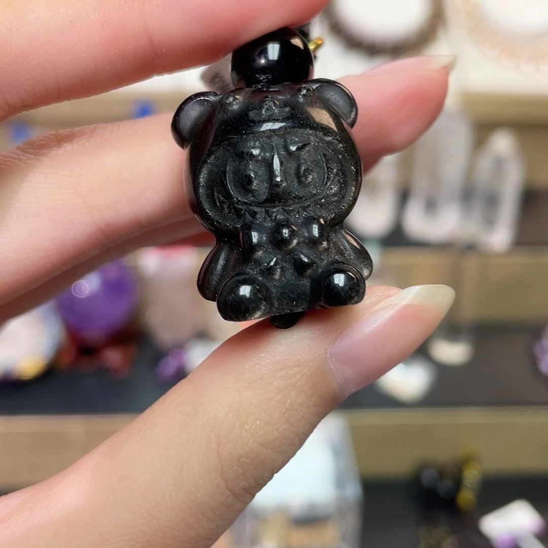 黑曜岩未镶嵌吊坠(不含链)银耀石挂件yy211 165号