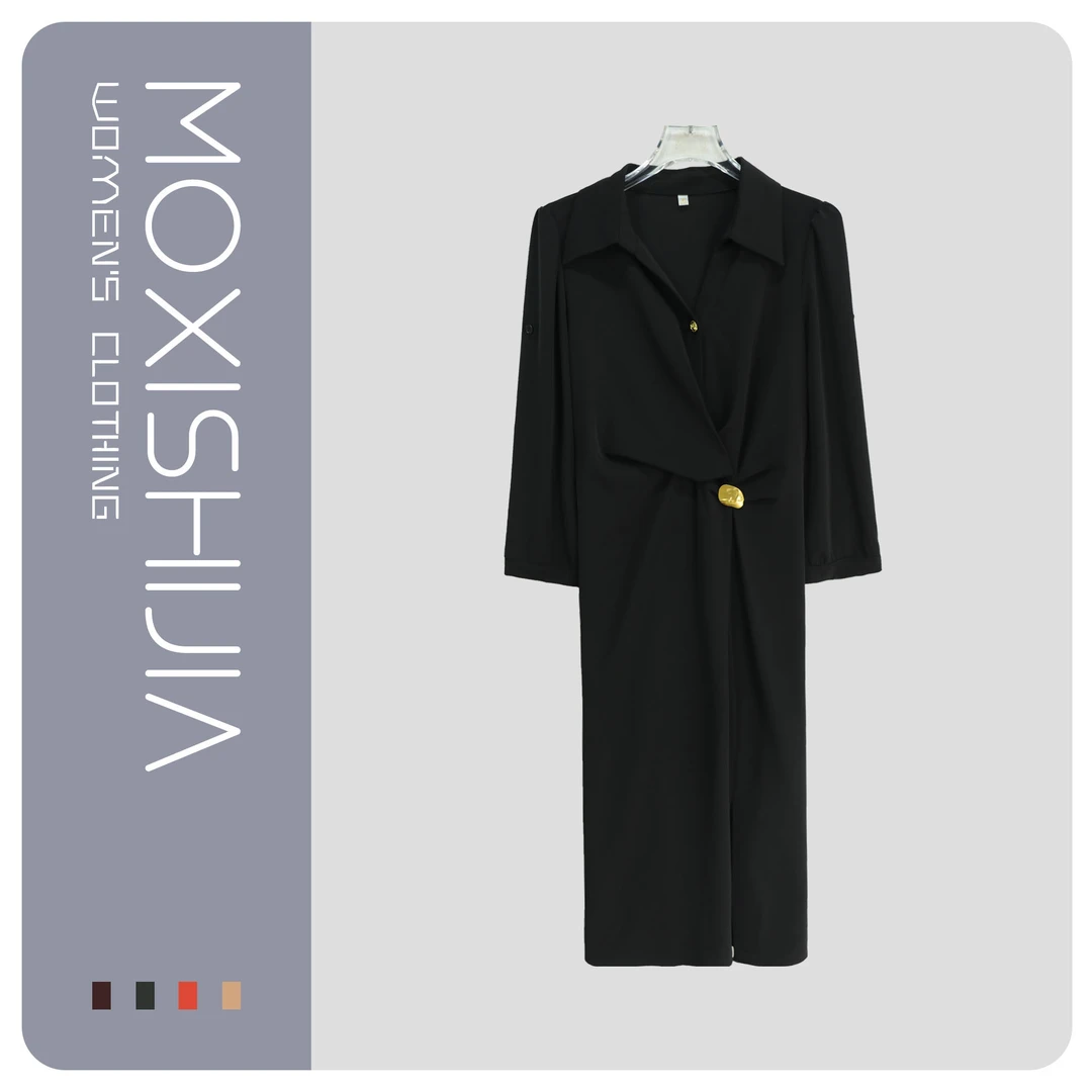 通勤高级气质设计感钮扣气质连衣裙S2232