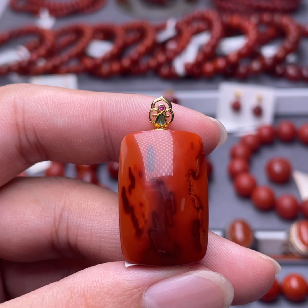 南红玛瑙未镶嵌南红玉石19×30mm瓦西牛血柿子满色满肉无事牌