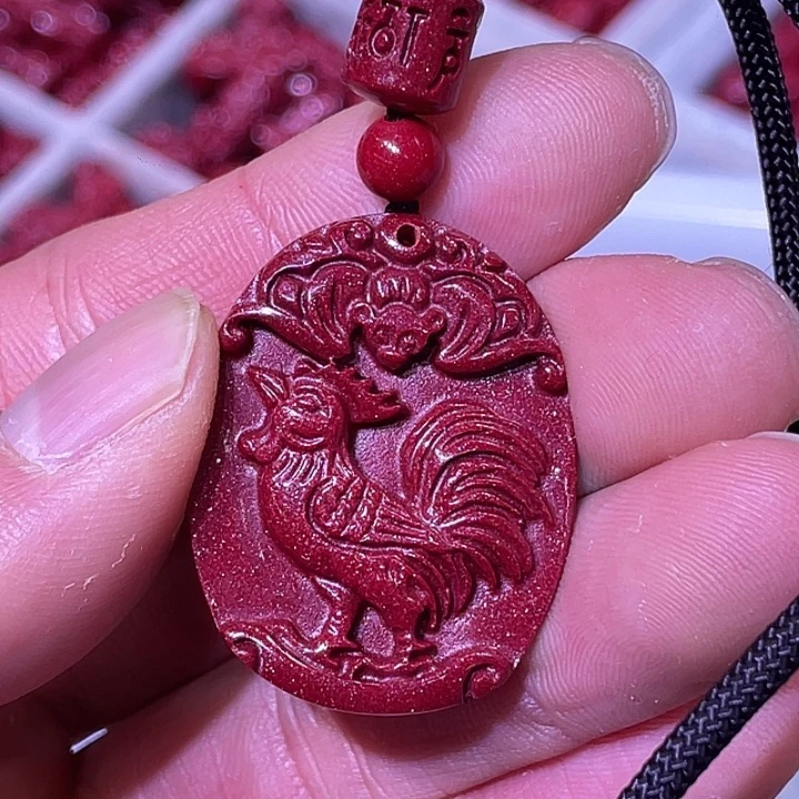 天然辰砂紫金砂鸡吊坠
