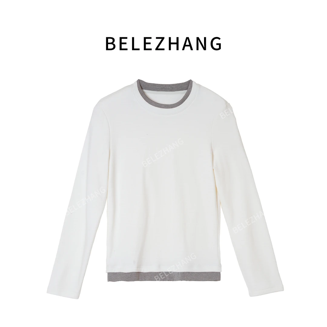 BLZ【撞色加厚打底】德绒圆领休闲时尚假两件保暖上衣-0340