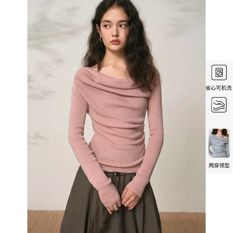 【织虹系列】可机洗荡领针织衫25秋新温柔斜肩上衣