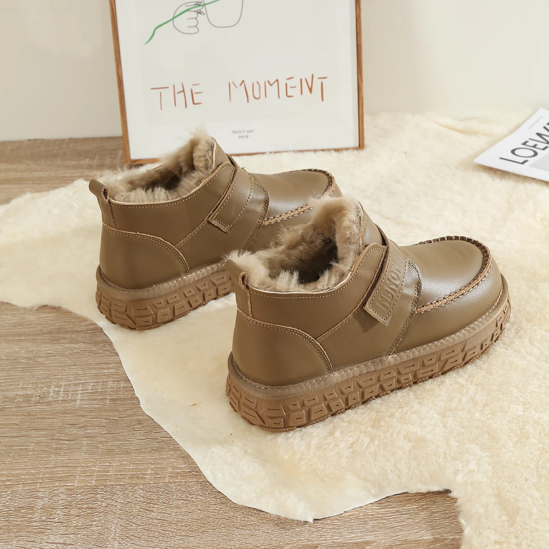 牛皮+羊皮毛一体内里 NB5896男士雪地靴冬季新款加厚保暖短筒棉鞋