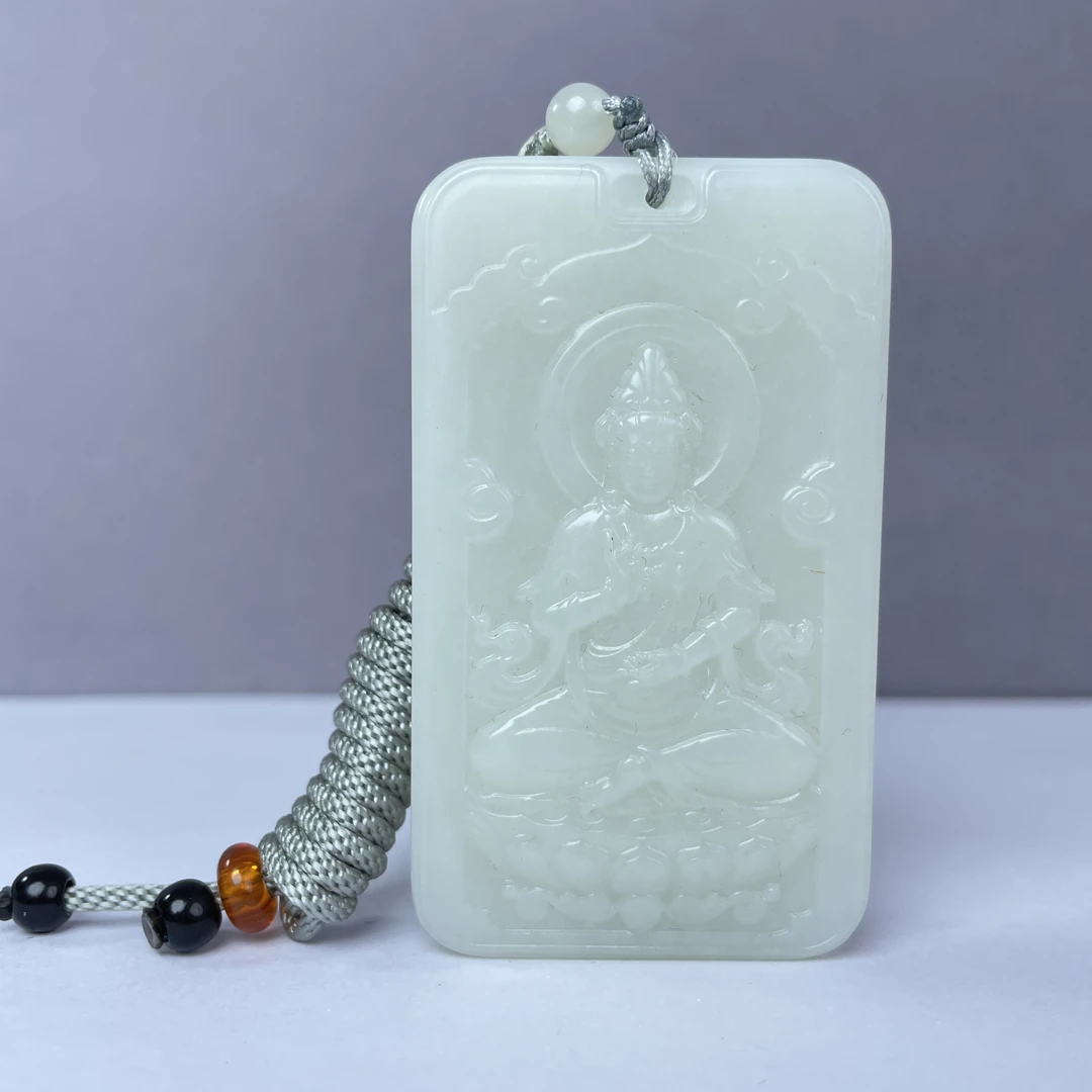 A150 和田玉白玉莲花座观音牌