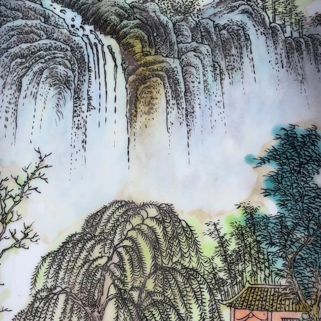 波***瓶粉彩山水纹陶瓷瓶