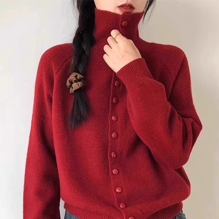 韩版女士高领毛衣针织衫新款ins慵懒风宽松百搭减龄秋冬上衣开衫