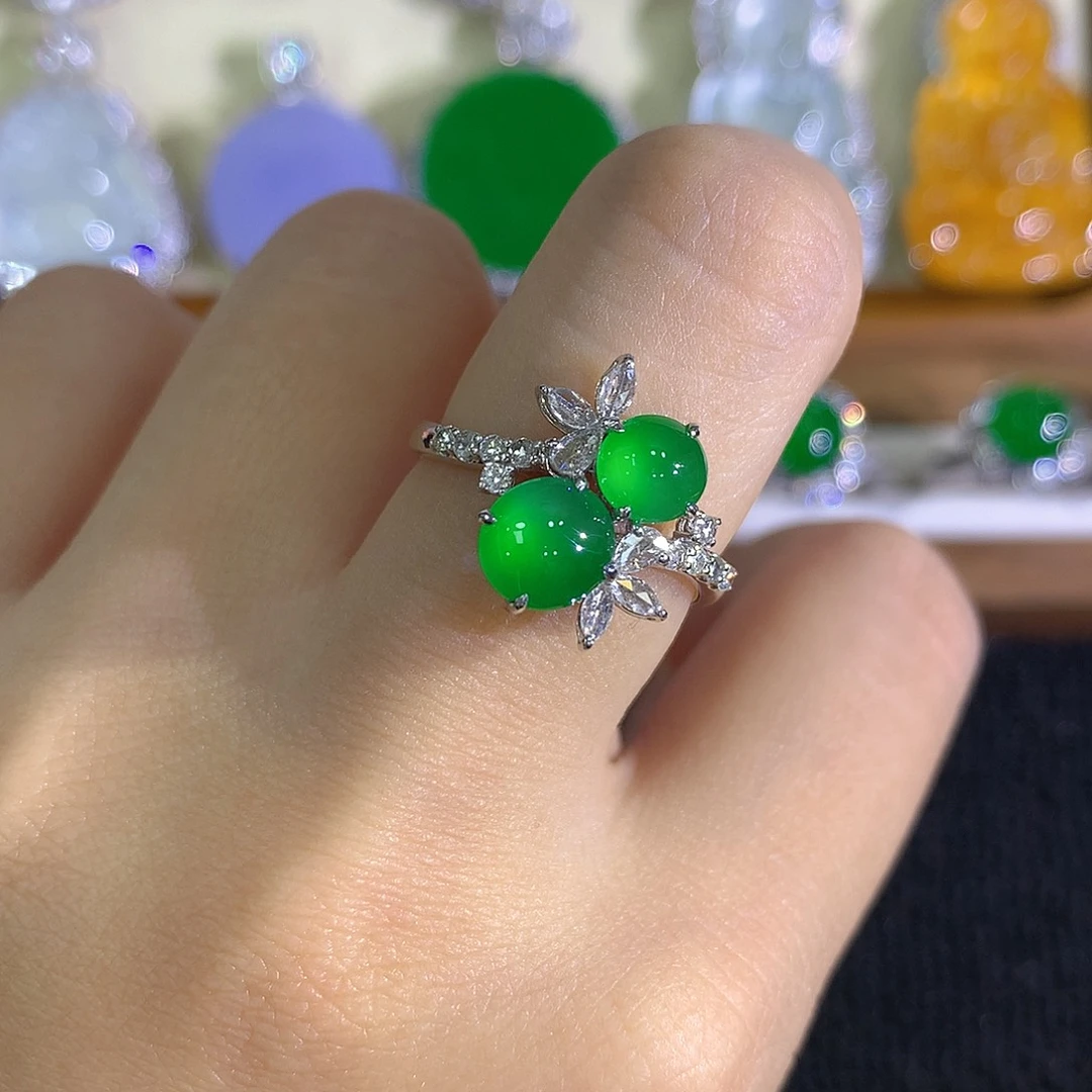 翡翠18K金镶嵌戒指设计款