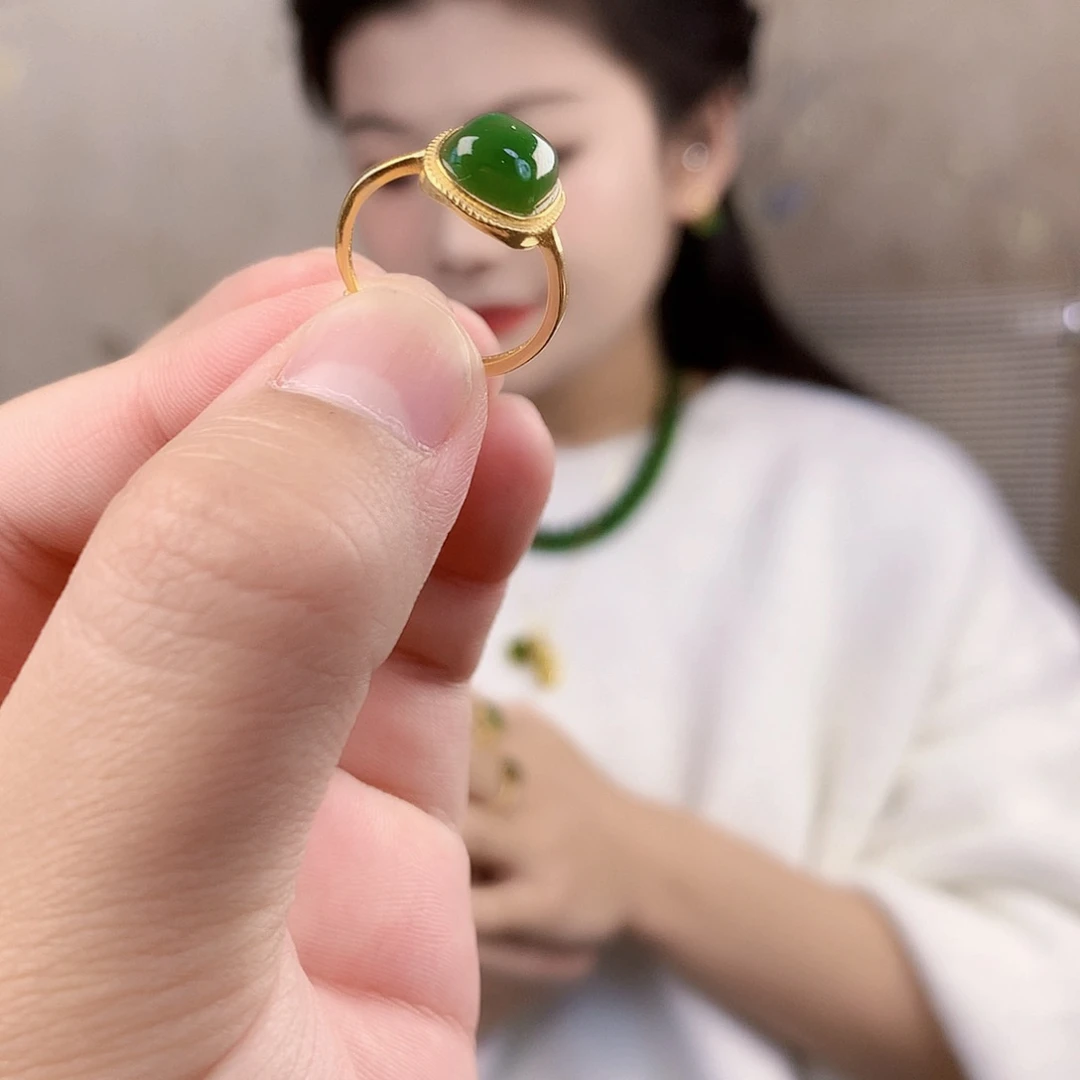 和田玉（碧玉）银S925镶嵌吊坠(不含链)戒指