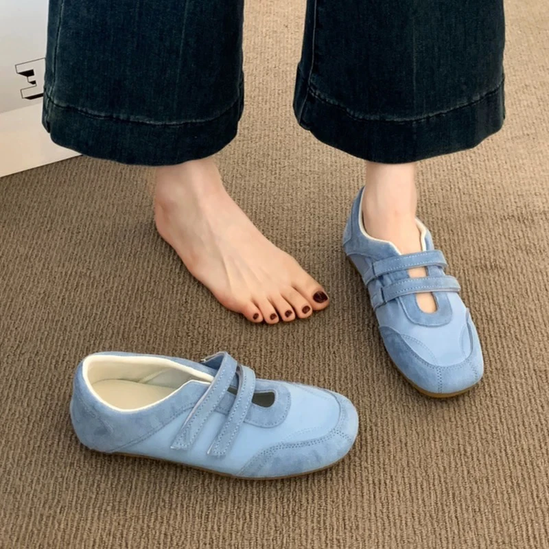 三福真皮芭蕾德训鞋女软底休闲阿甘鞋2025新款薄款平底玛丽珍单鞋