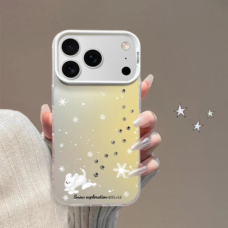 简约可爱小狗脚印适用苹果iphone17华为小米手机壳彩银防摔VIVO