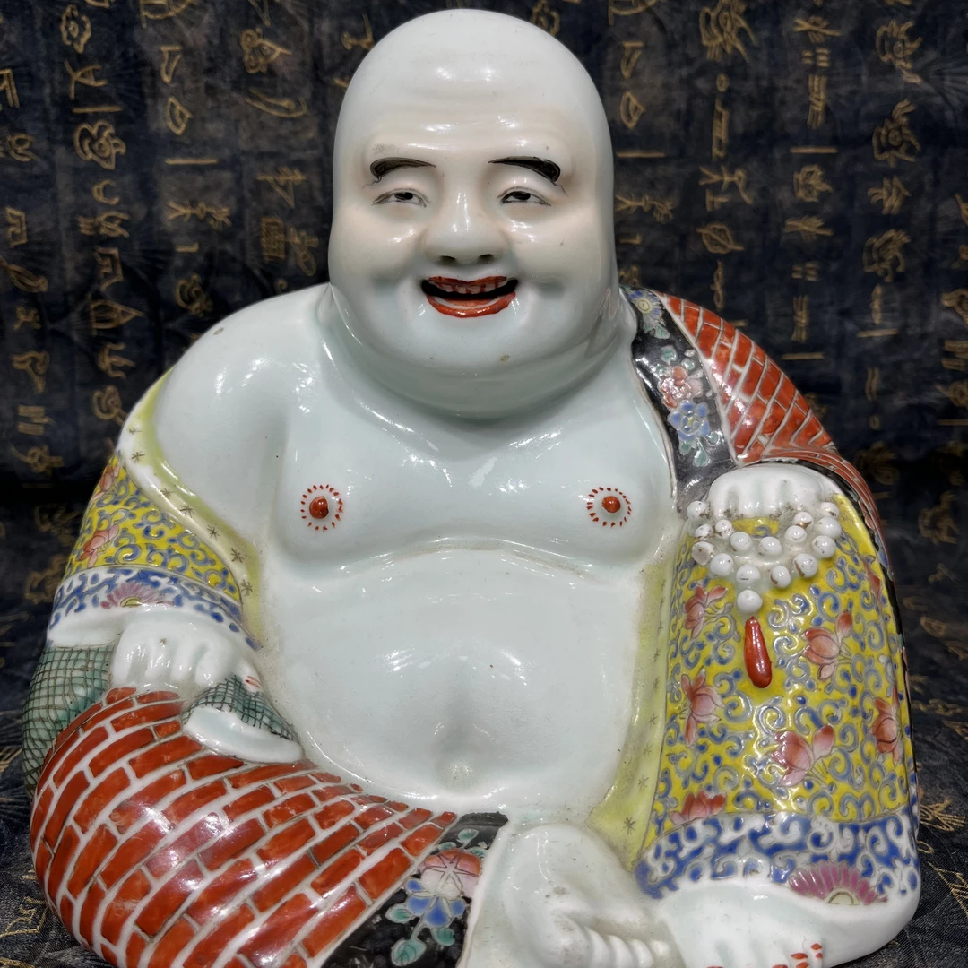 jdz-6660184 民国 魏洪泰黄地缠枝莲袈裟弥勒佛