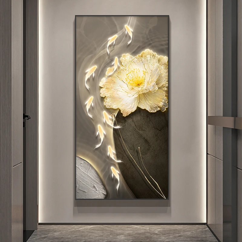 石来运转九鱼图入户玄关装饰画高端现代轻奢高级感走廊过道墙挂画