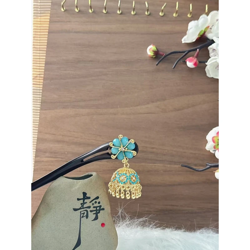 K68蓝色流苏百搭时尚15公分发簪手工发簪