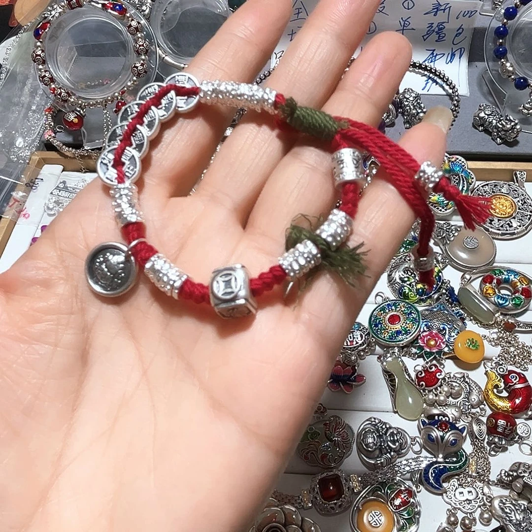 吊坠足银珐琅五帝盘缠
