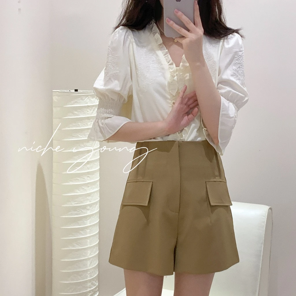 【Niche Young】豆蔻显瘦休闲复古百搭短裤N90106-1