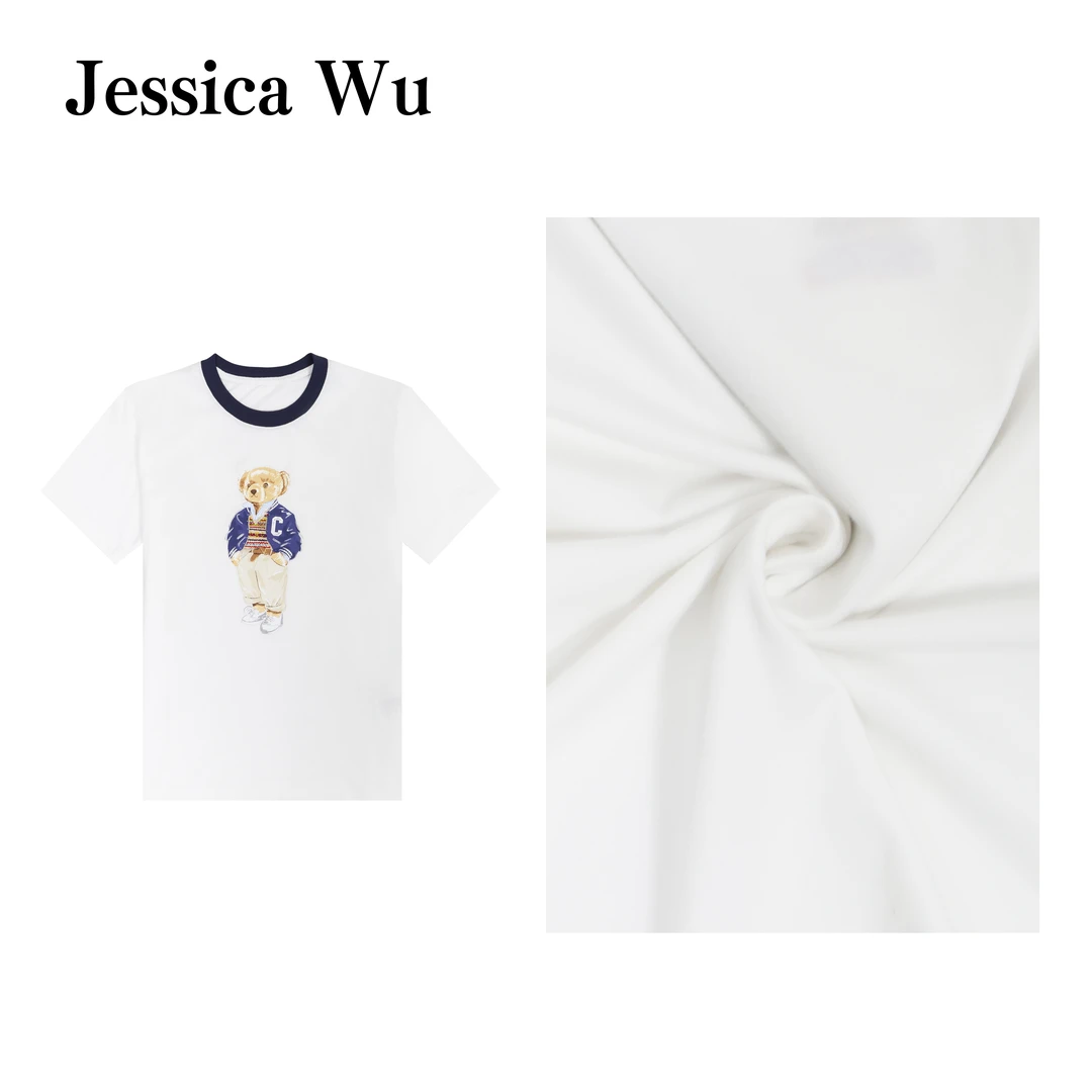 JESSICA WU夏日刚需~减龄高密棉小熊刺绣印花百搭短袖2599Z11006