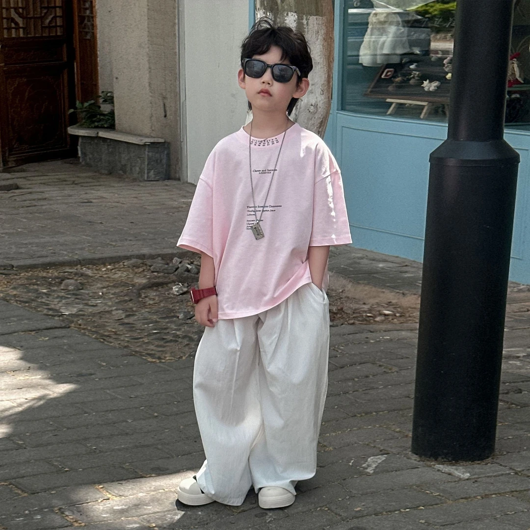 2025夏季新款男童t恤美式字母印花短袖儿童夏款中袖上衣中小童装6