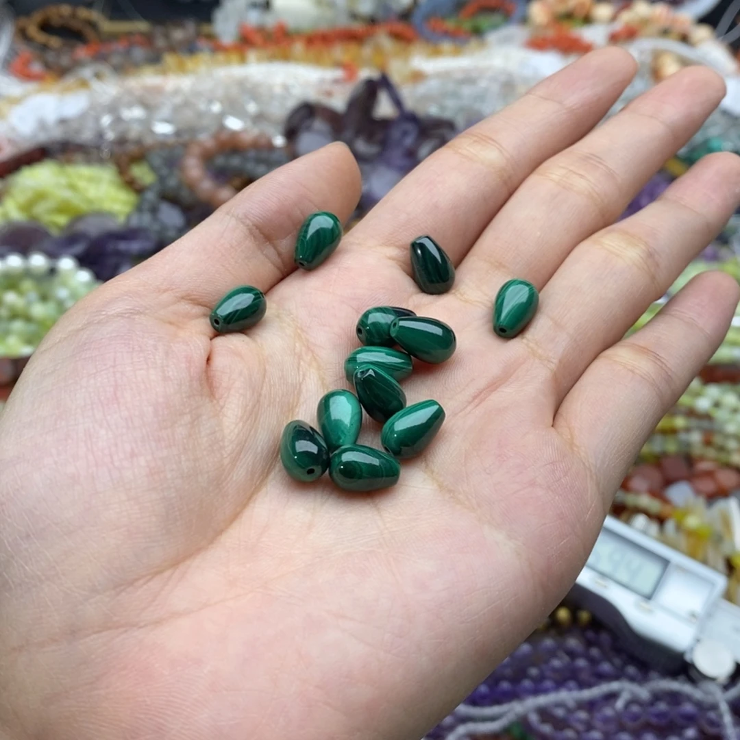 未镶嵌玛瑙/玉髓珠宝半成品4个孔雀石水滴6×8mm