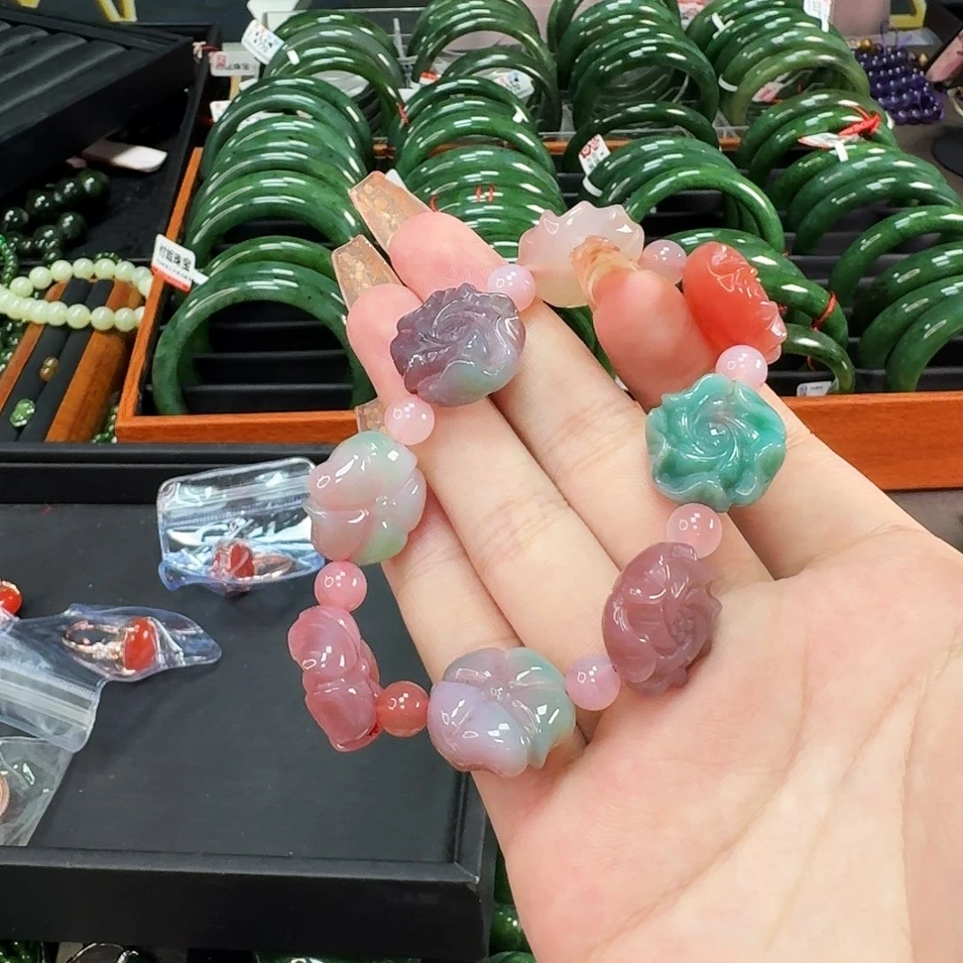 玛瑙/玉髓手链未镶嵌花花手串