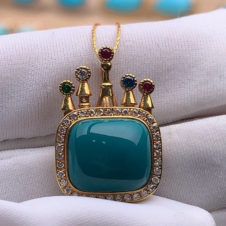 绿松石18K金镶嵌珠宝奇石