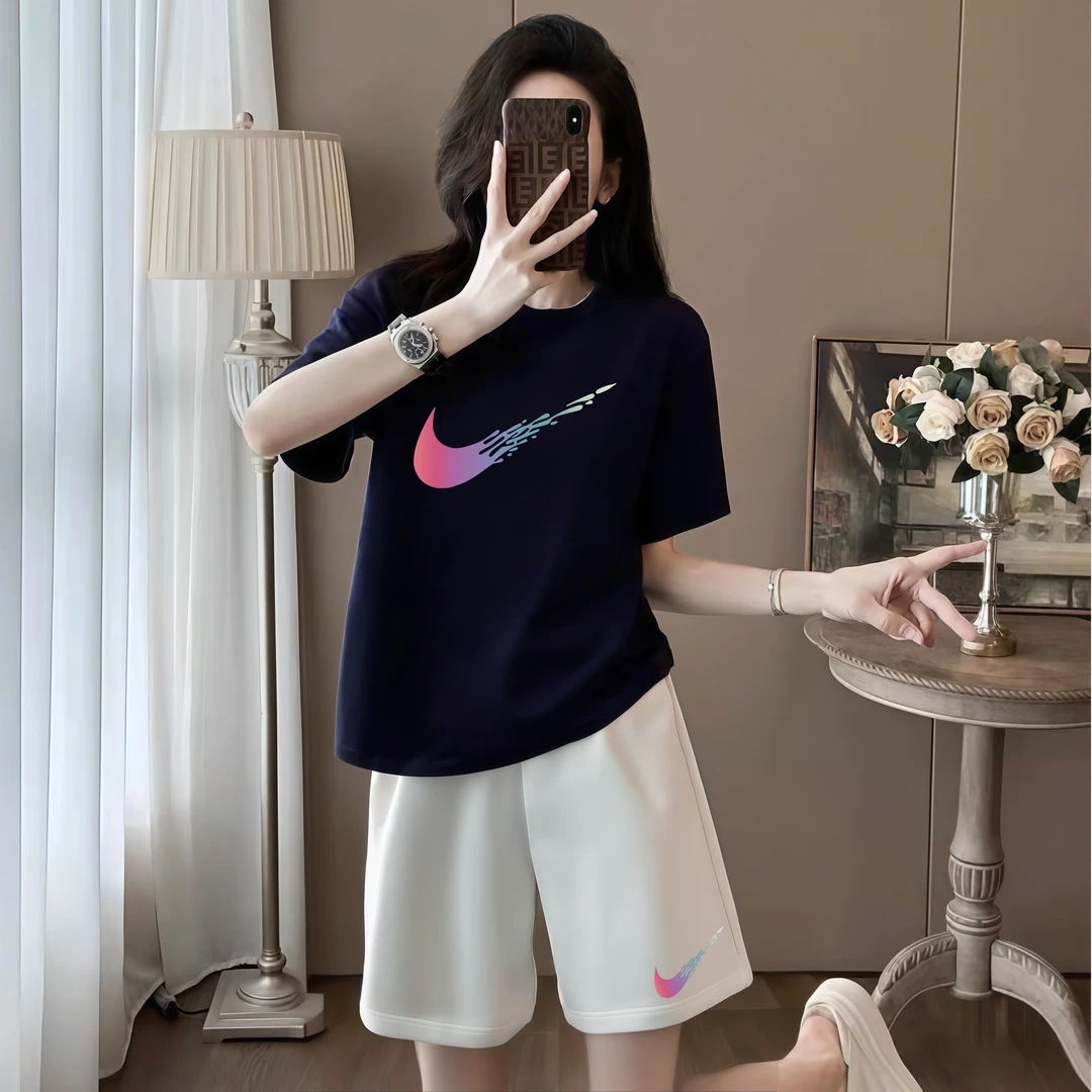 旗舰店奥特莱斯官方正品藏青色套装短裤夏季宽松显瘦两件套咏颖