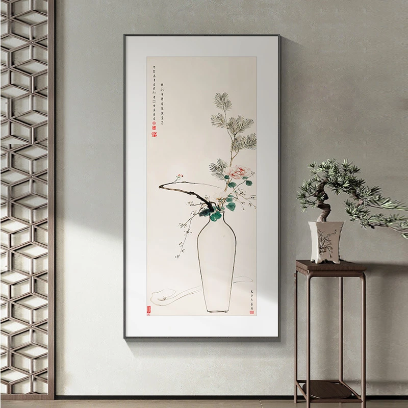 平安如意进门玄关装饰画新中式宋代美学入户走廊过道挂画花瓶壁画