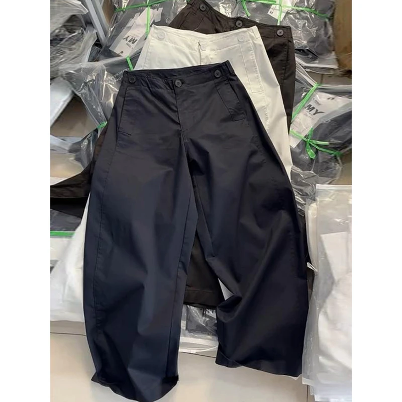 藏蓝色夏季薄款休闲裤大码女装高腰直筒九分裤胖妹妹mm显瘦西装裤