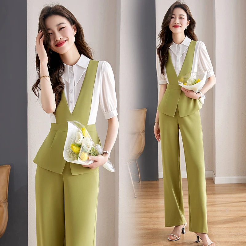 名媛套装2025夏季新款气质显瘦短袖拼接撞色衬衫阔腿裤两件套5668