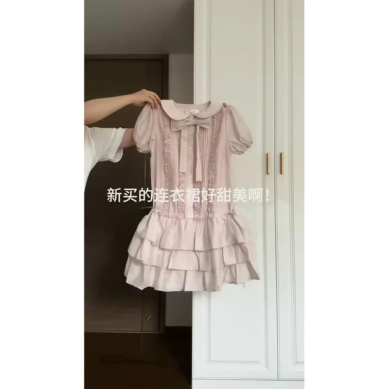 甜美温柔风娃娃领连衣裙女2025新款短袖夏蛋糕裙法式收腰公主裙子