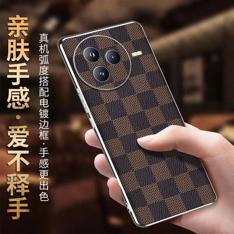 适用小米civi5pro手机壳电镀方格纹civi5pro商务超薄防摔保护壳男