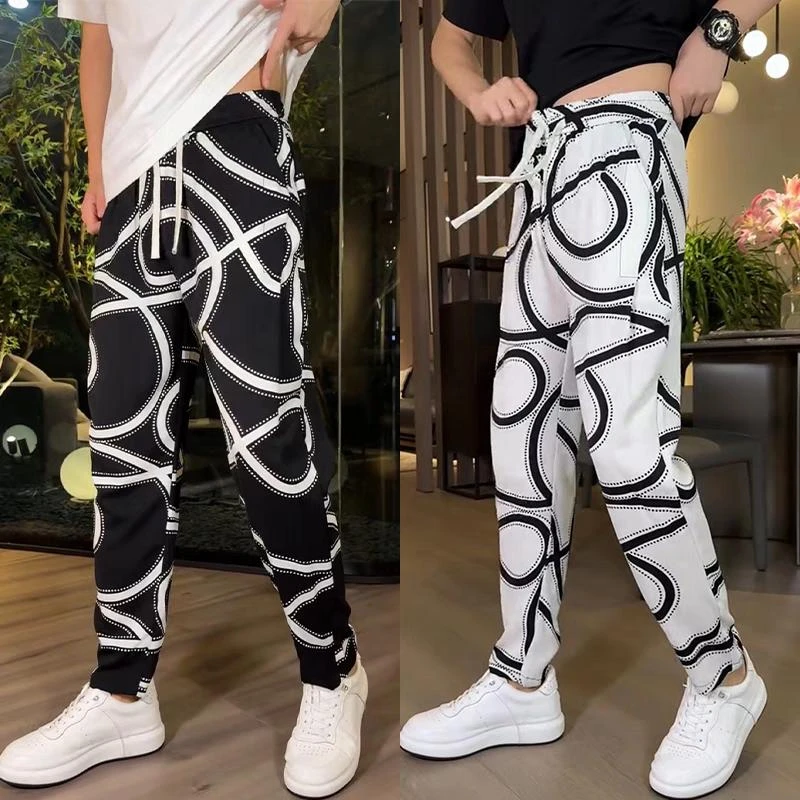 薄款百搭休闲裤印花夏季时尚潮裤子男士速干中国风潮流