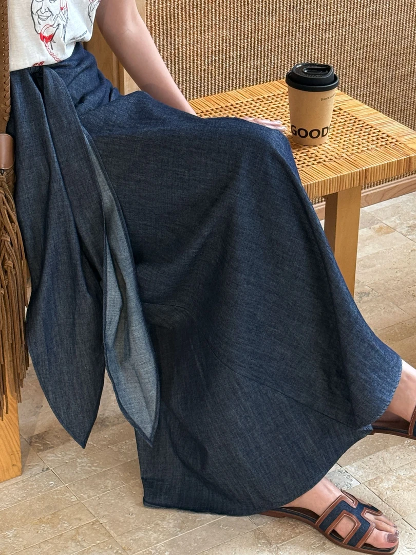 耶耶 YEYE |"素予"系带收腰不规则氛围感显高瘦长裙0512