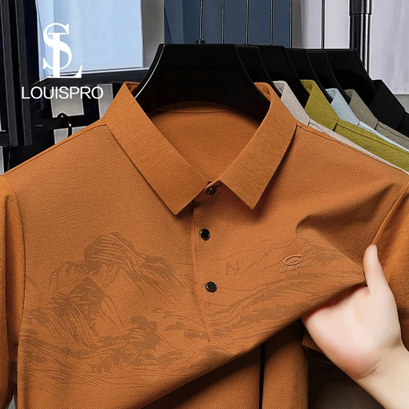 Louispro新中式商务休闲男士印花翻领冰丝短袖2025夏季宽松Polo衫