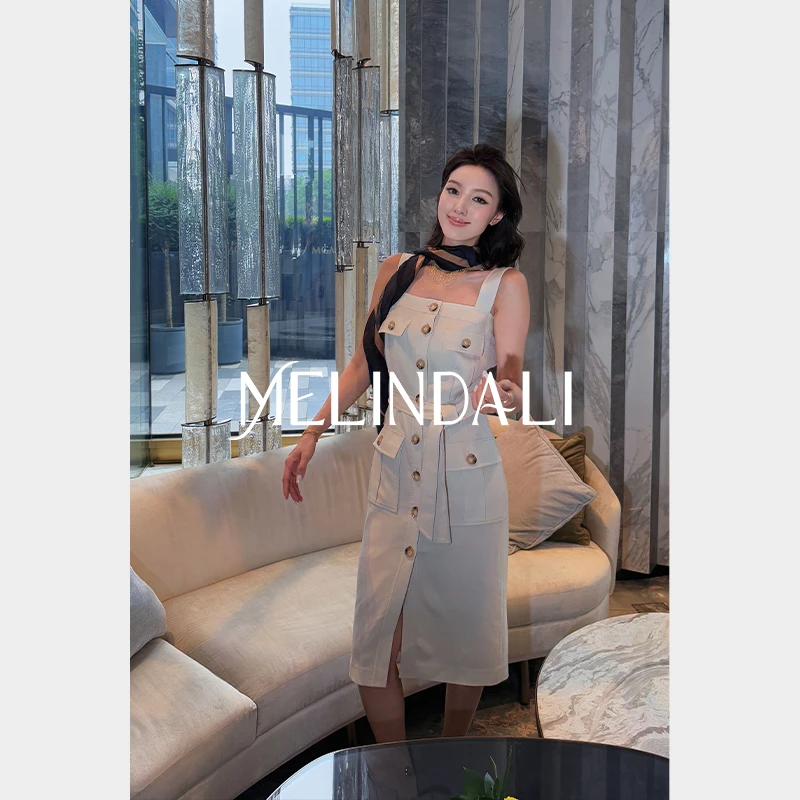 Melinda Li【女主猎装】梦颖私服都市工装风收腰方领醋酸连衣裙