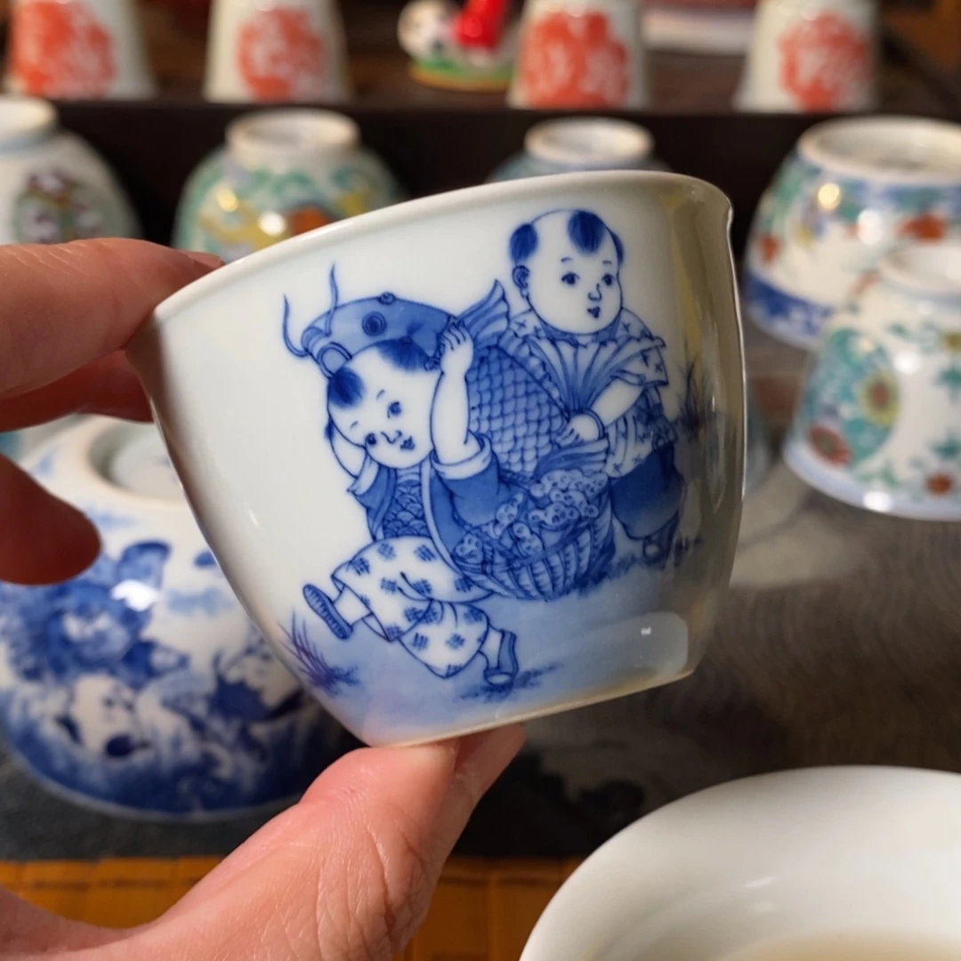 昨***事青花婴戏童子缸杯