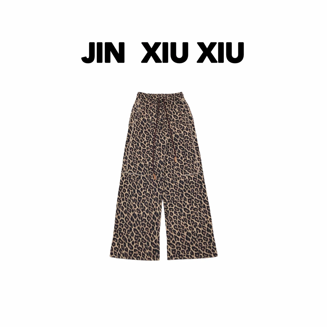 【金秀秀】【定制面料】【豹纹加绒】【深圳出品】1204冬季新款抽绳休闲裤