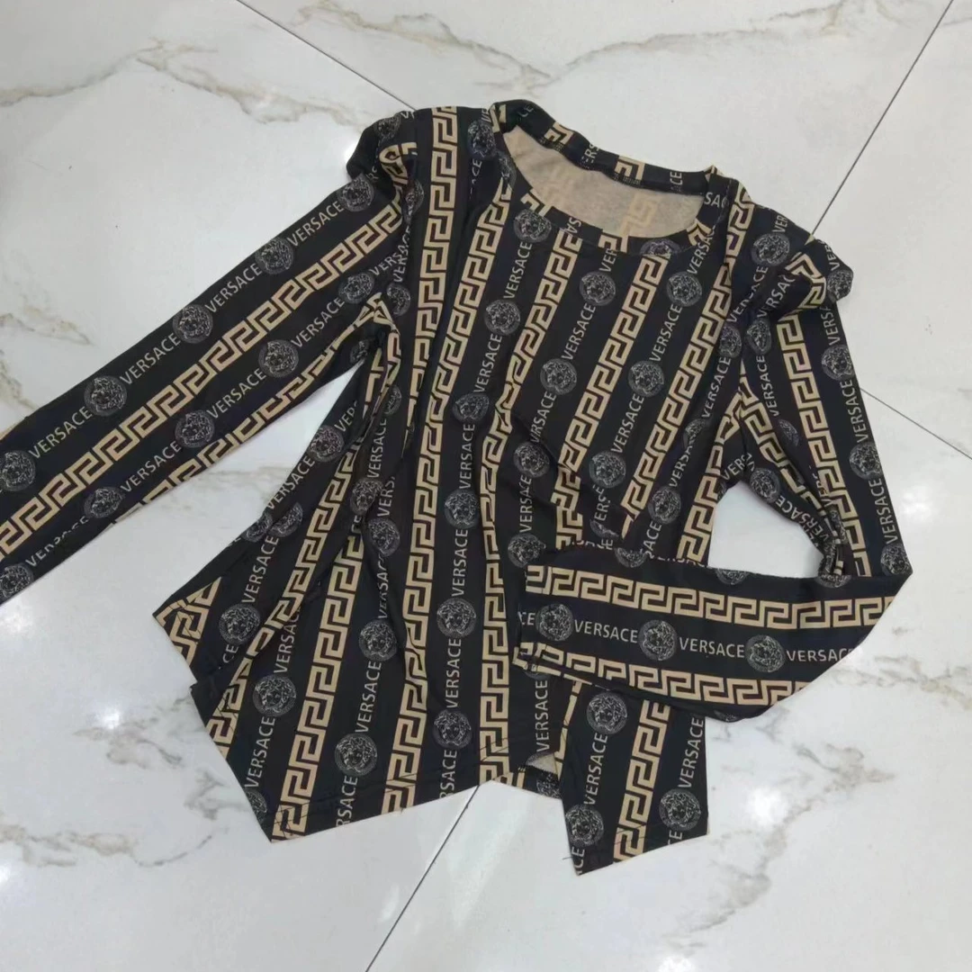 休闲风抗皱拼色长袖印花T恤修身秋季百搭衫