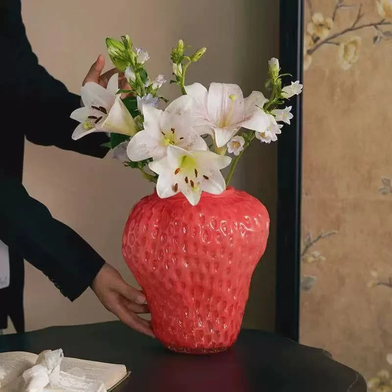 Q58-微瑕粉草莓包包花瓶ins花瓶轻奢百搭花瓶-KP-