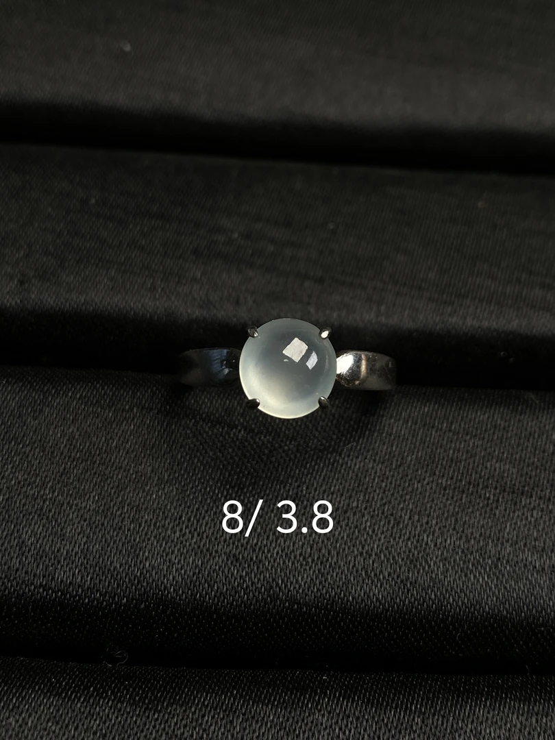 0915（小月源头）高冰玻璃种翡翠白冰双眼皮戒指干净肉细杠味荧光足