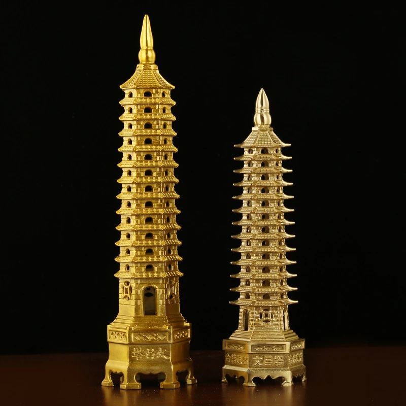 黄铜文昌塔13层全铜9层十三层长塔尖文昌办公室桌面装饰摆件逢考