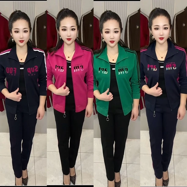 妈妈春装休闲套装中老年运动套装女春秋新款