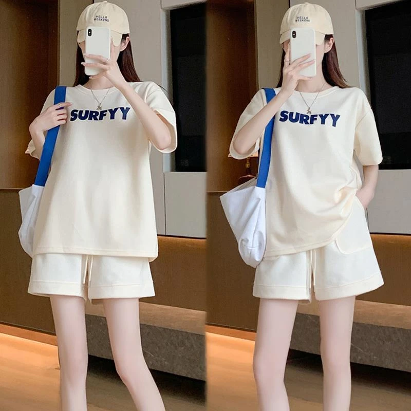 韩系休闲运动女2025新款夏季宽松短裤两件套运动服运动装