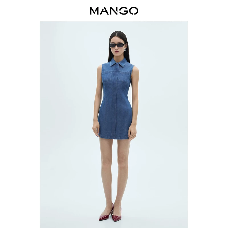 年终折扣MANGO女装连衣裙2025秋装新款棉质牛仔风格修身连衣裙
